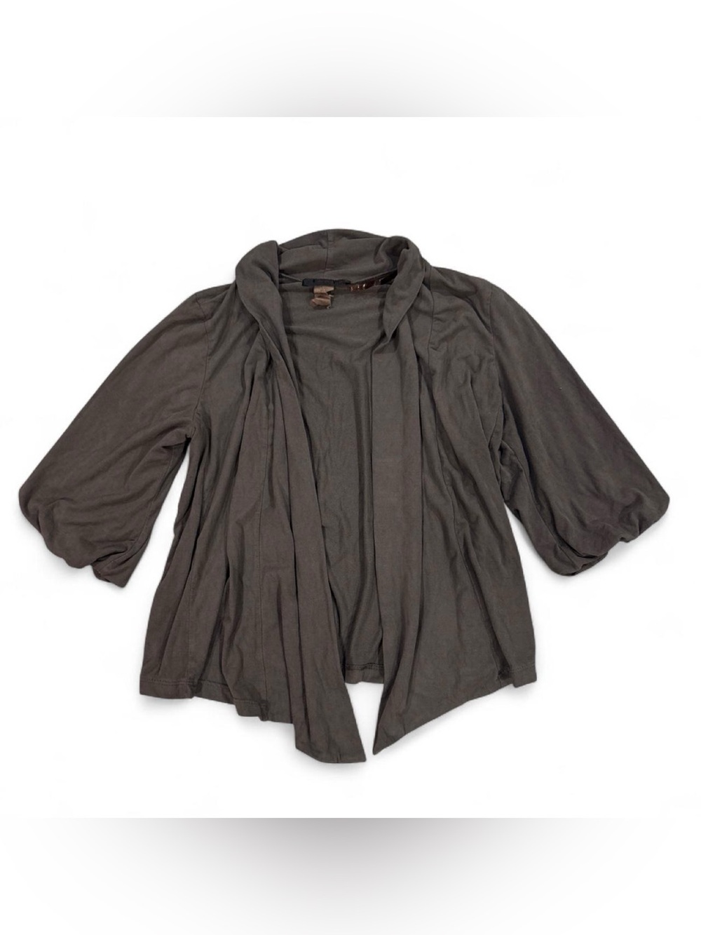 Y2K faux suede shawl open cardigan with puff sleeves